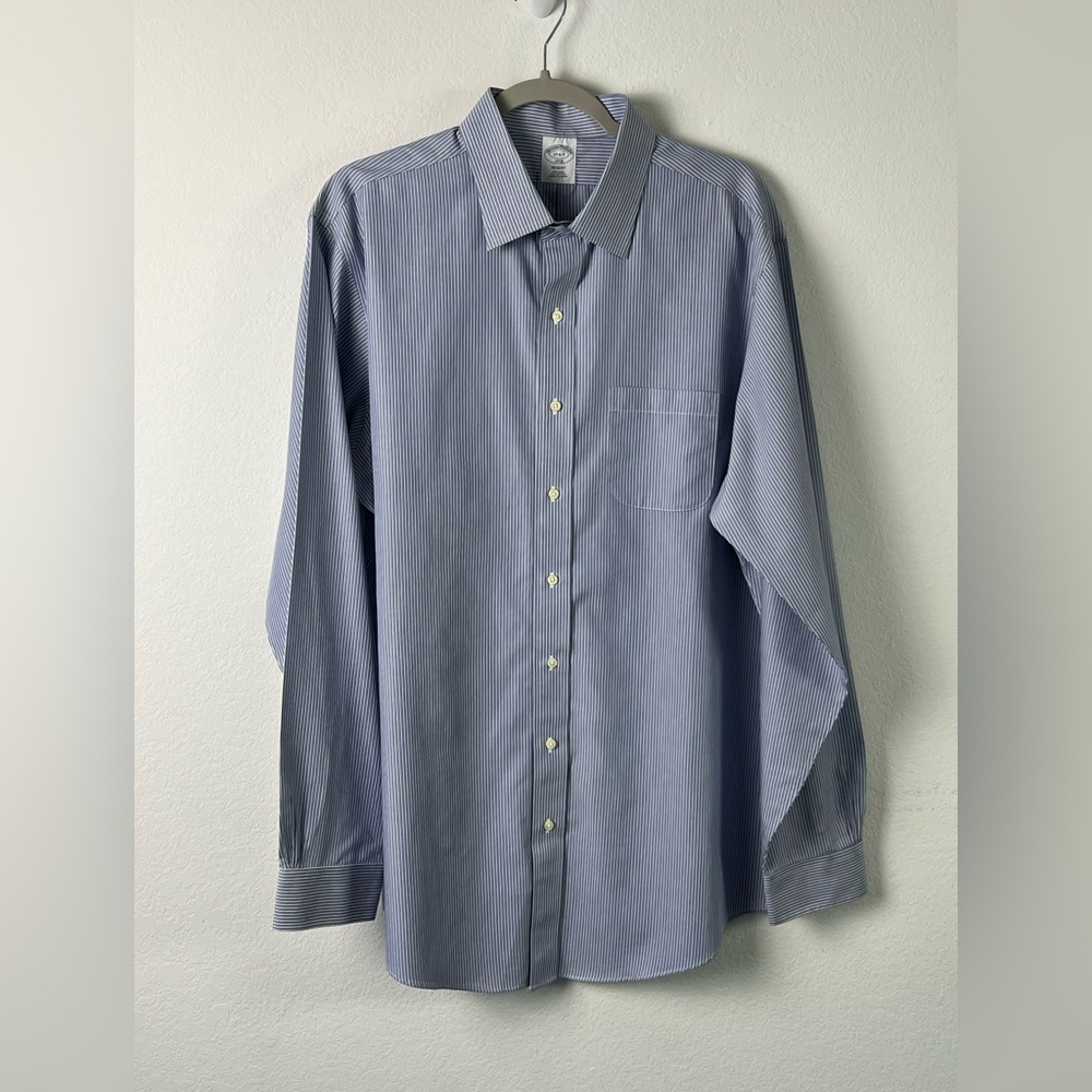Brooks Brothers 1818 Regent Blue & White Striped Cotton Long Sleeve Button Down